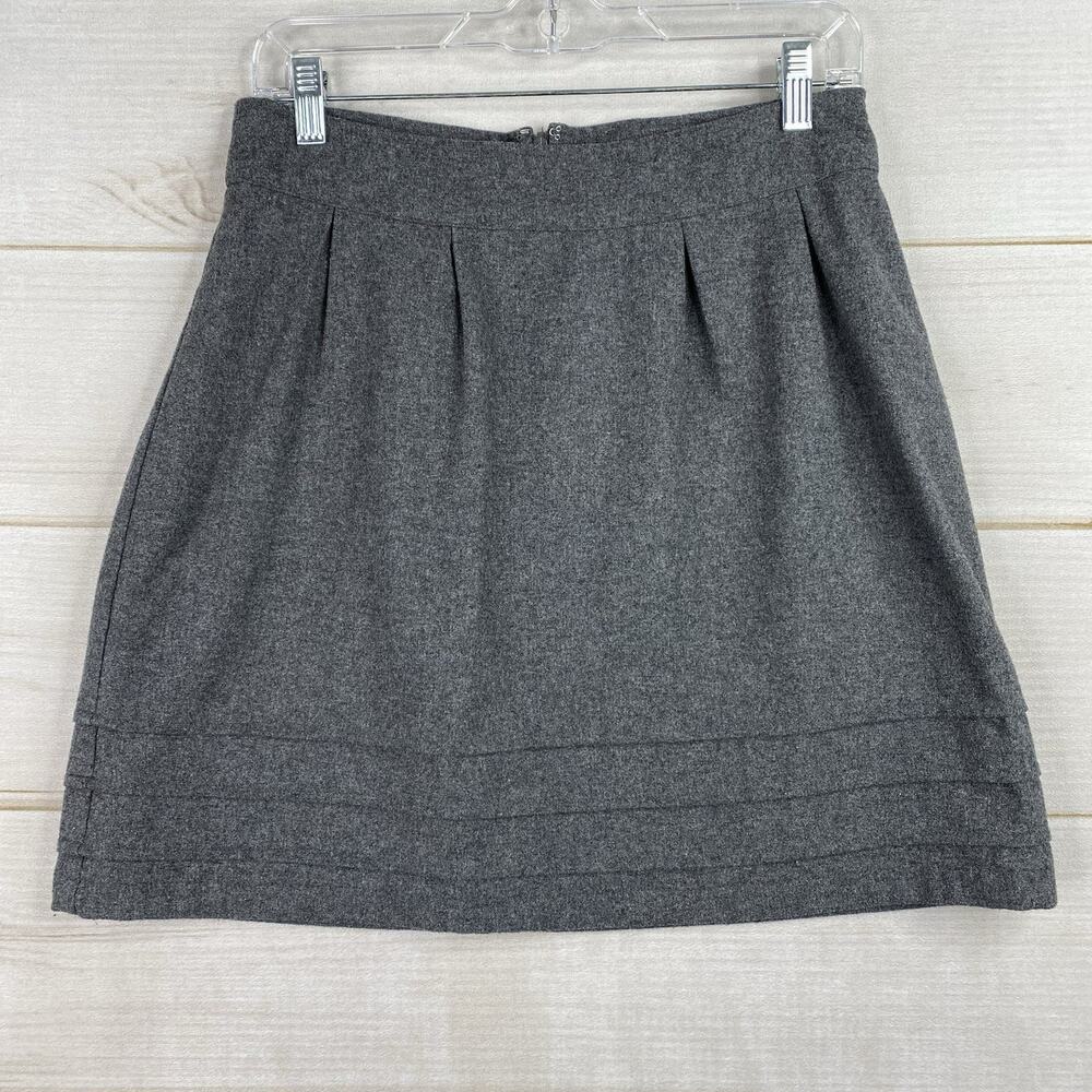 Tulle Skirt Womens L Gray Pleated Front Knee Length Wool Blend Lined Minimalist